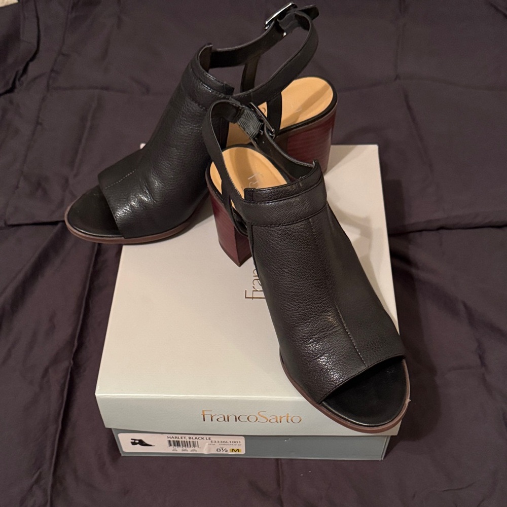 Franco Sarto Black Peep-Toe Heeled Sandals